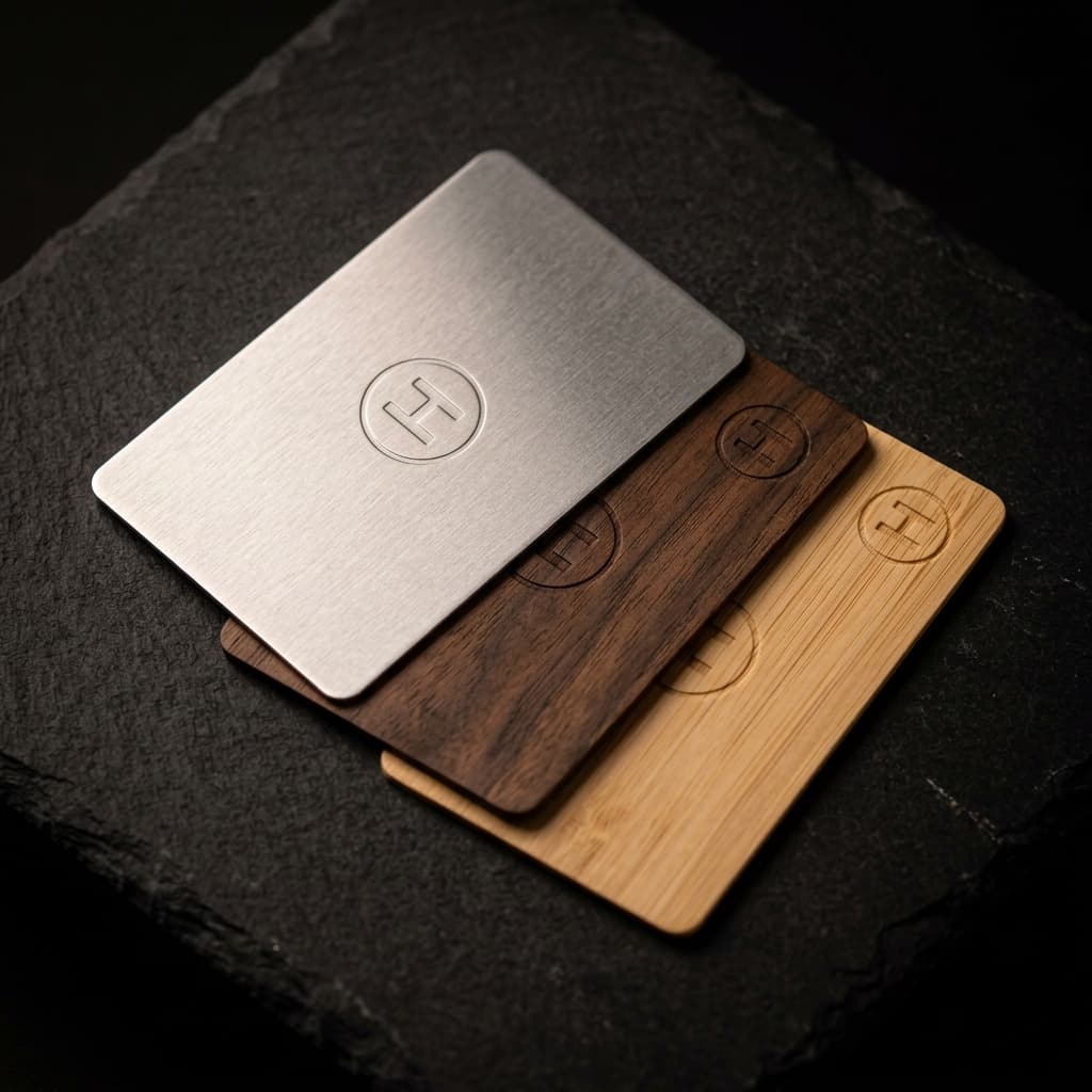 Premium hotel key cards — metal, wood and bamboo
